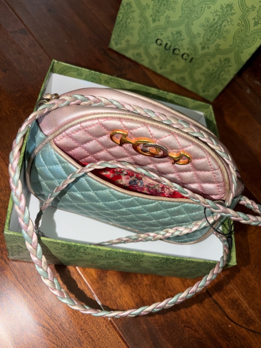 Gucci Quilted Metallic Pink and Aqua Crossbody Bag - Available until May 8 - Picture 4 of 7